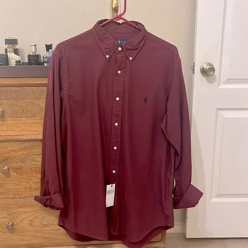 Garment-dyed and washed classic fit sized large new with tags long sleeve shirt